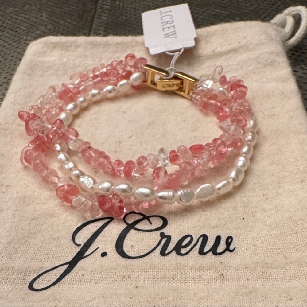 NWT J. Crew Pink Quartz w/ Pearl Multi-Strand Bracelet. - Picture 2 of 3